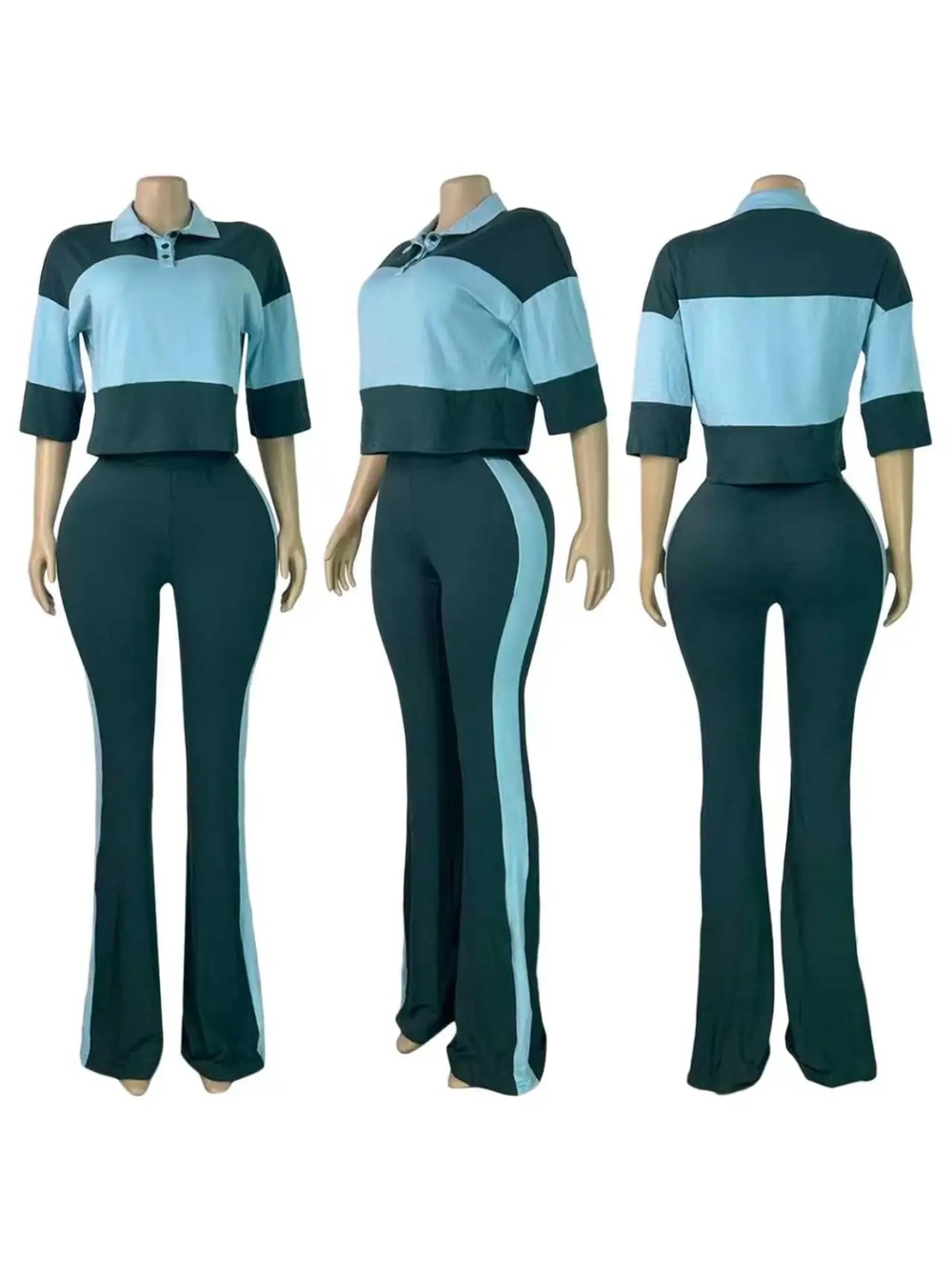 Two-Tone Flare Pant Set - Teal & Light Teal